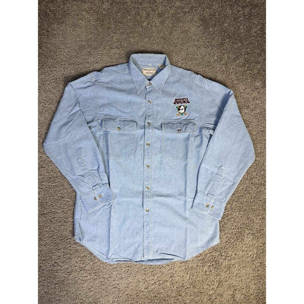 Vintage Haleman Shirt Mens Large Blue Chambray Long Sleeve Button Up
